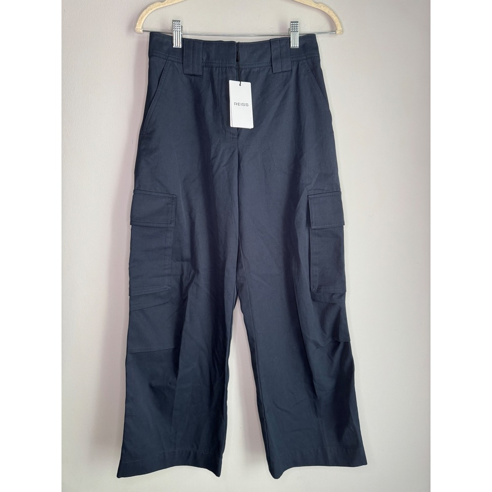 Reiss Ava Wide Leg Combat Trousers Navy Blue Petite Size US 2P NEW